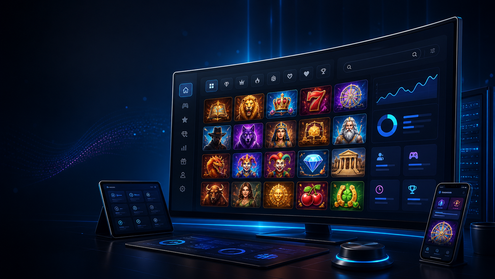 Premium casino demo dashboard with game lobby preview